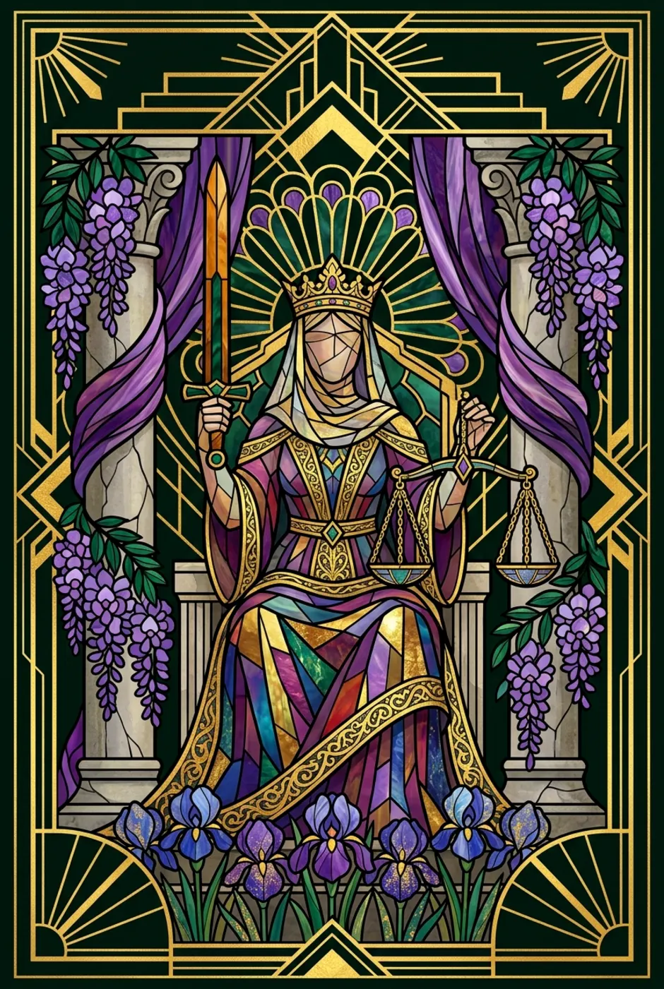 Justice, reversed, a Gilded tarot card