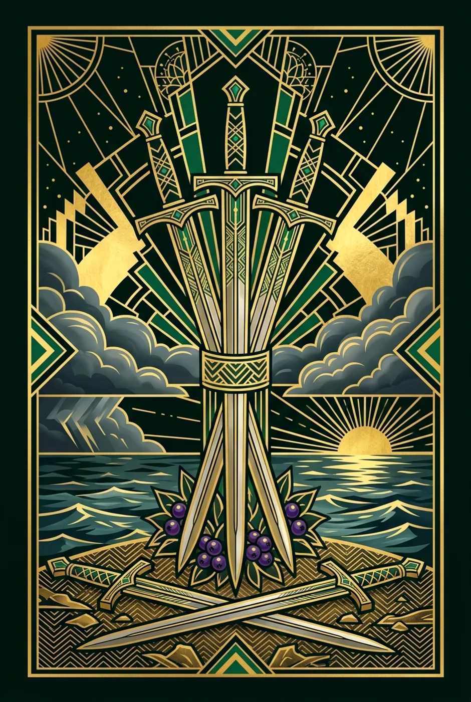 Five of Swords, reversed, a Gilded tarot card