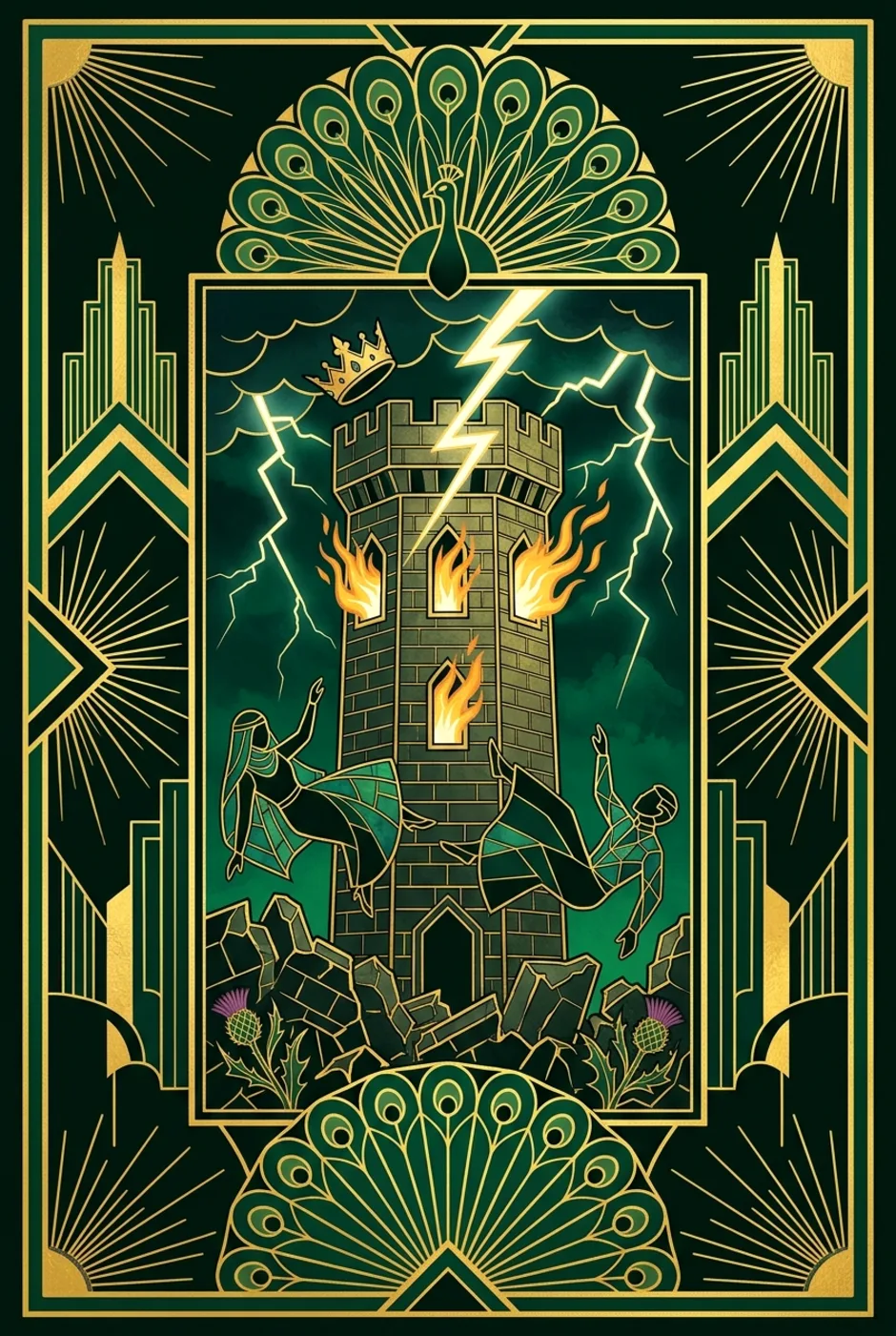 The Tower, upright, a Gilded tarot card