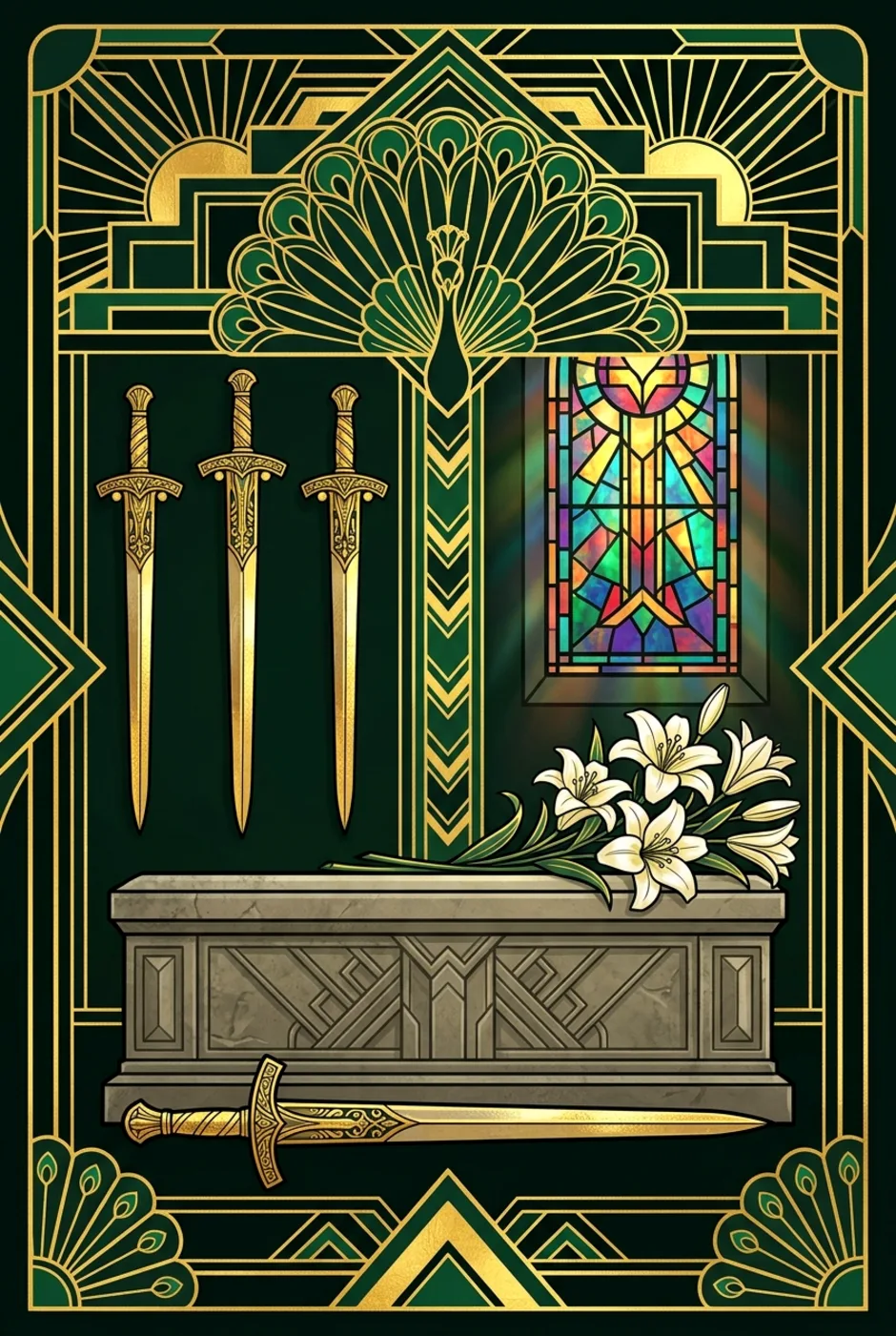 Four of Swords, reversed, a Gilded tarot card