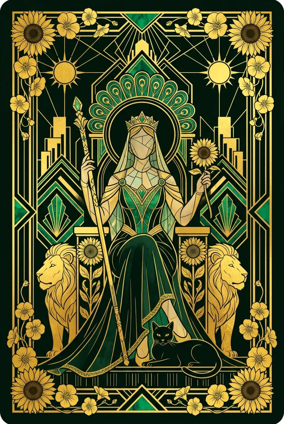 Queen of Wands, reversed, a Gilded tarot card