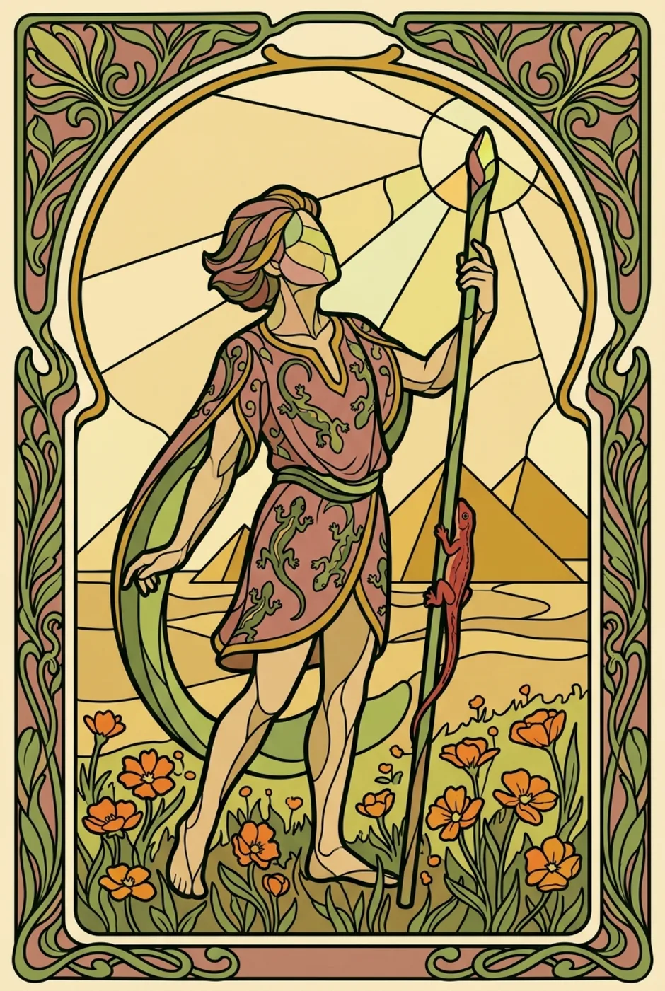 Page of Wands, upright, a L'Heure Verte tarot card