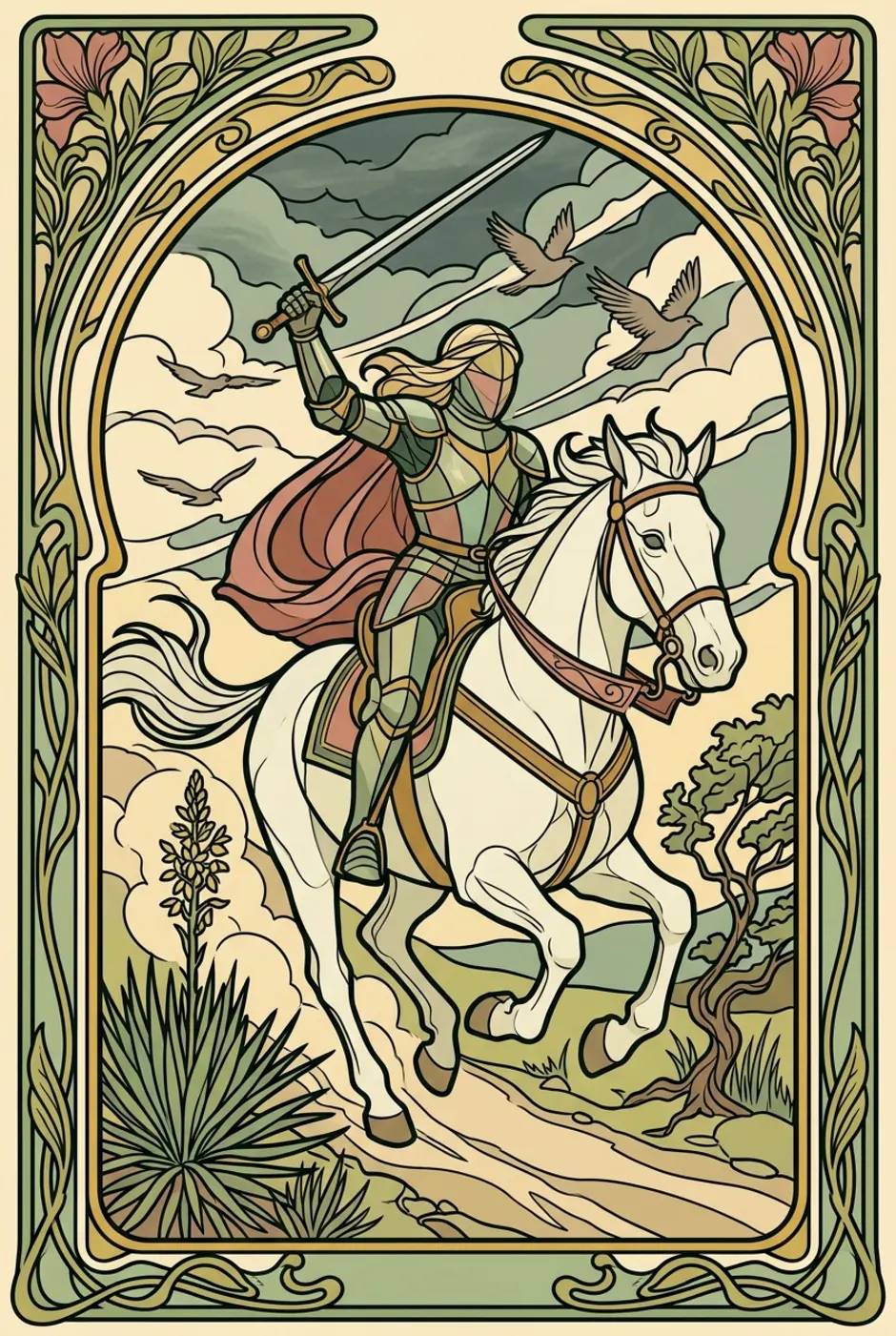 Knight of Swords, upright, a L'Heure Verte tarot card