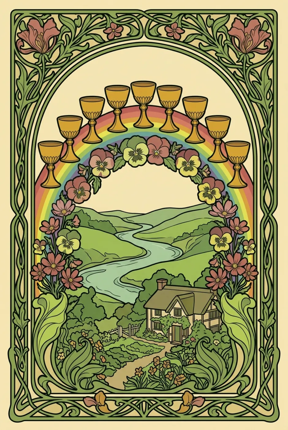 Ten of Cups, upright, a L'Heure Verte tarot card