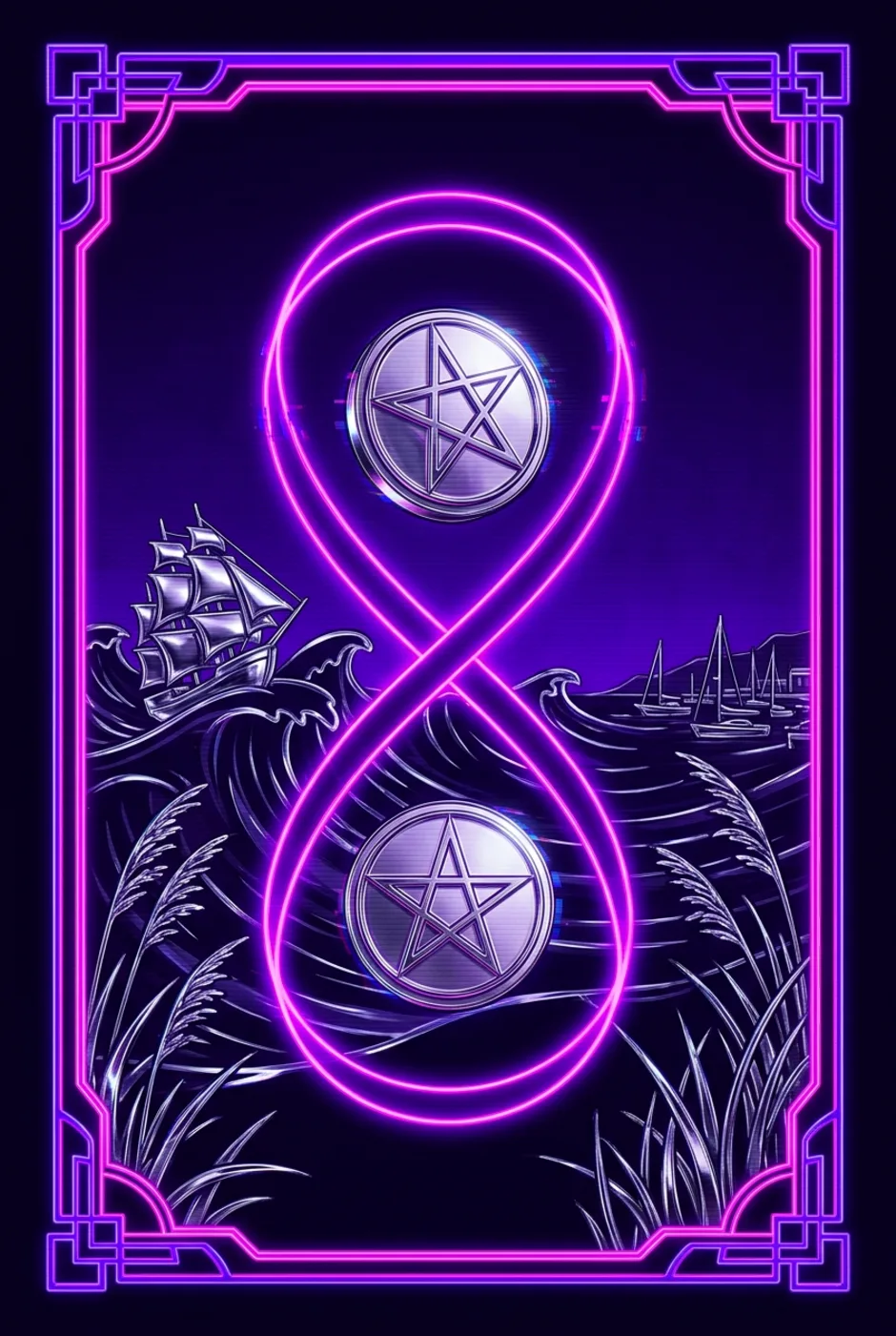 Two of Pentacles, reversed, a Overclock tarot card