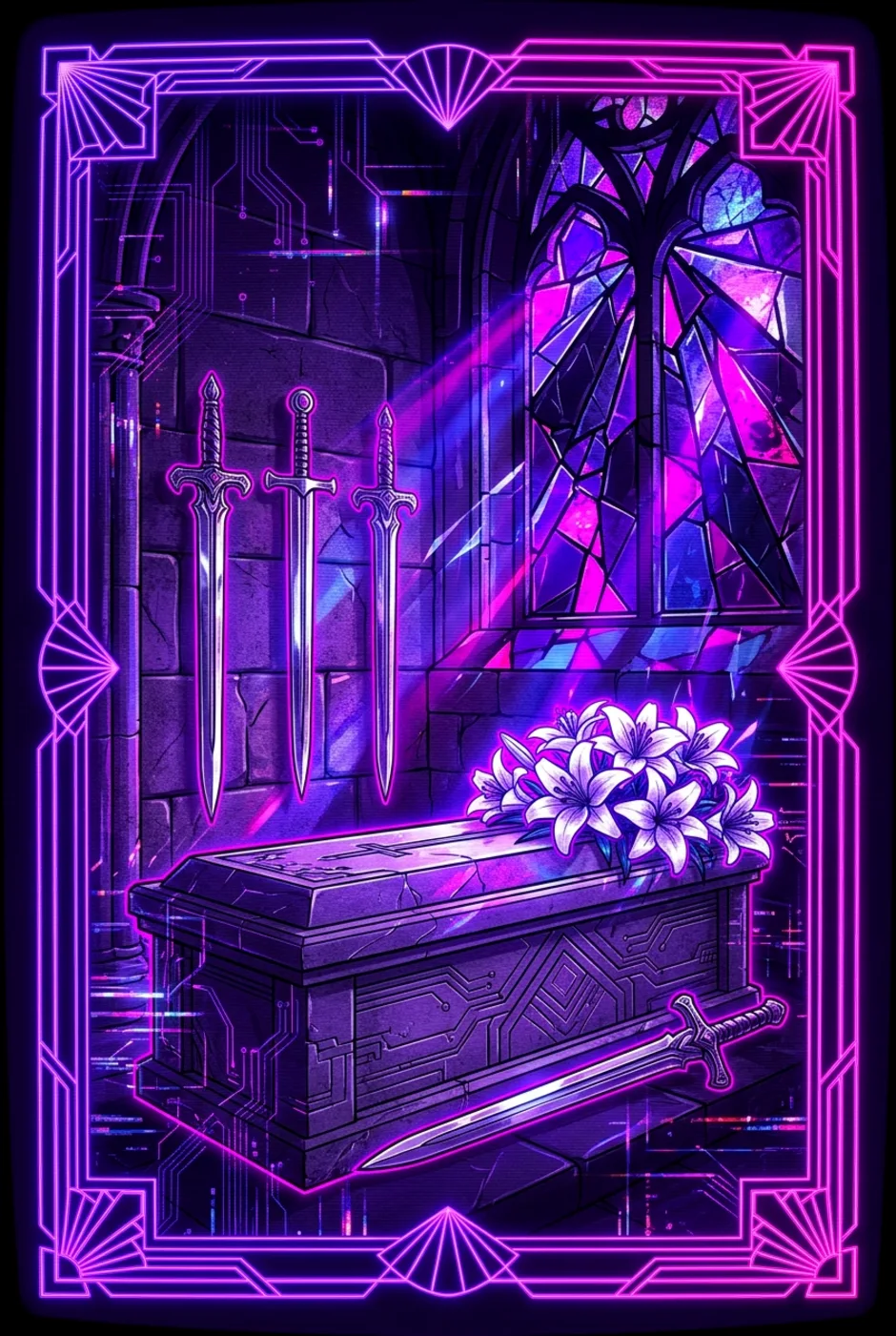 Four of Swords, reversed, a Overclock tarot card