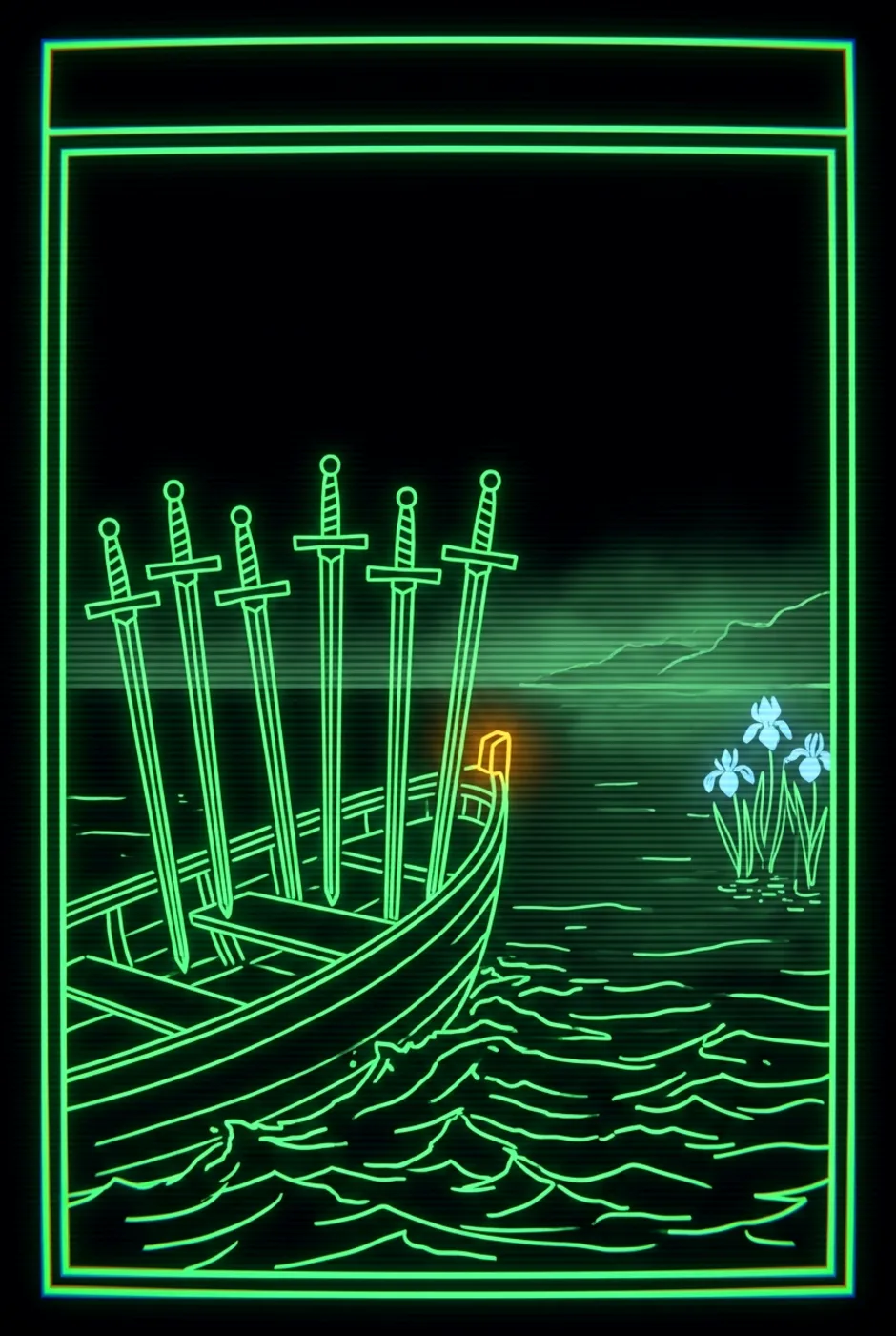 Six of Swords, reversed, a Phosphor tarot card