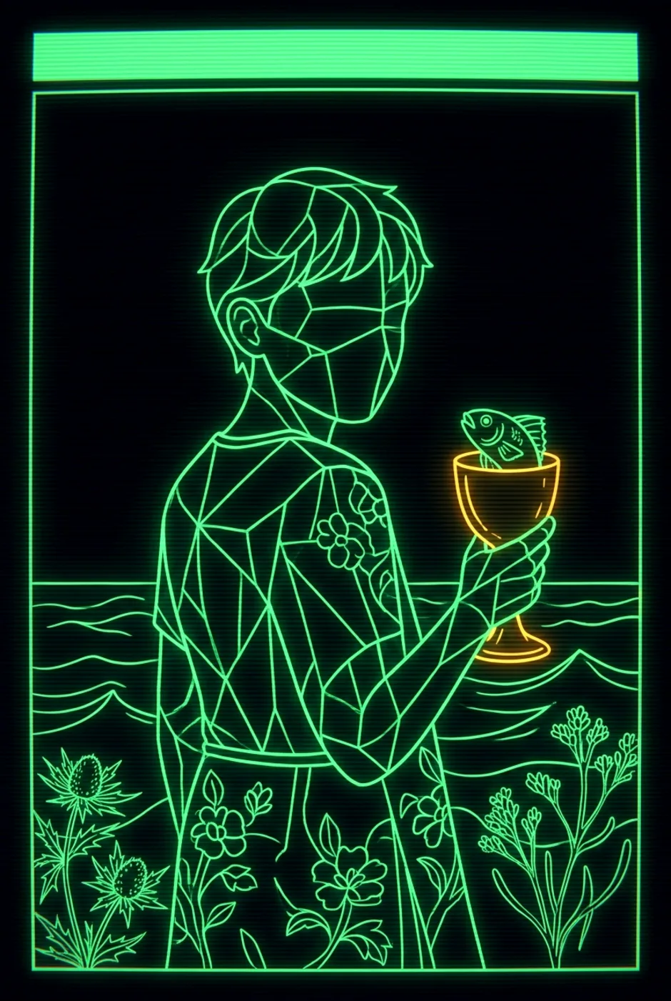 Page of Cups, upright, a Phosphor tarot card