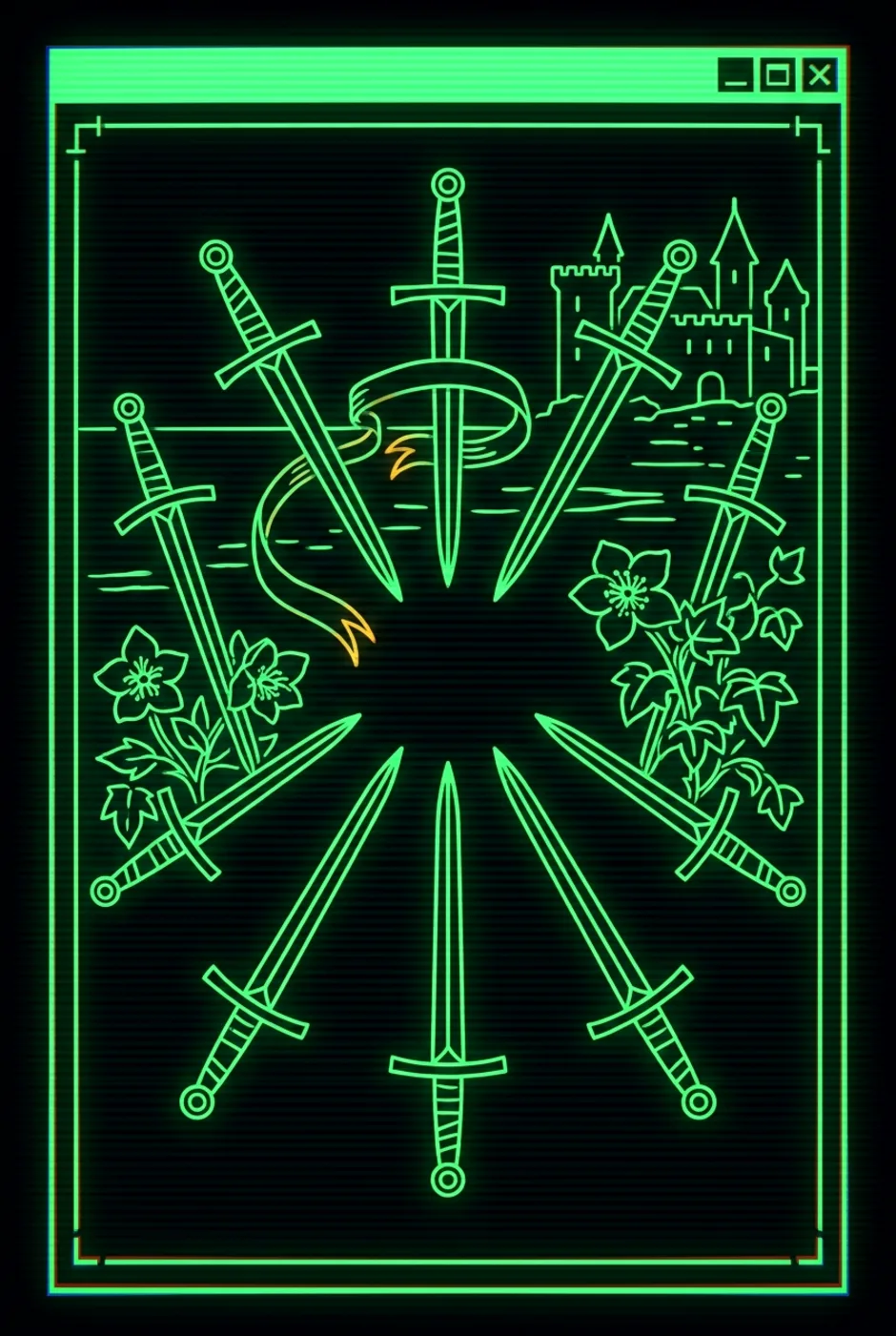 Eight of Swords, upright, a Phosphor tarot card