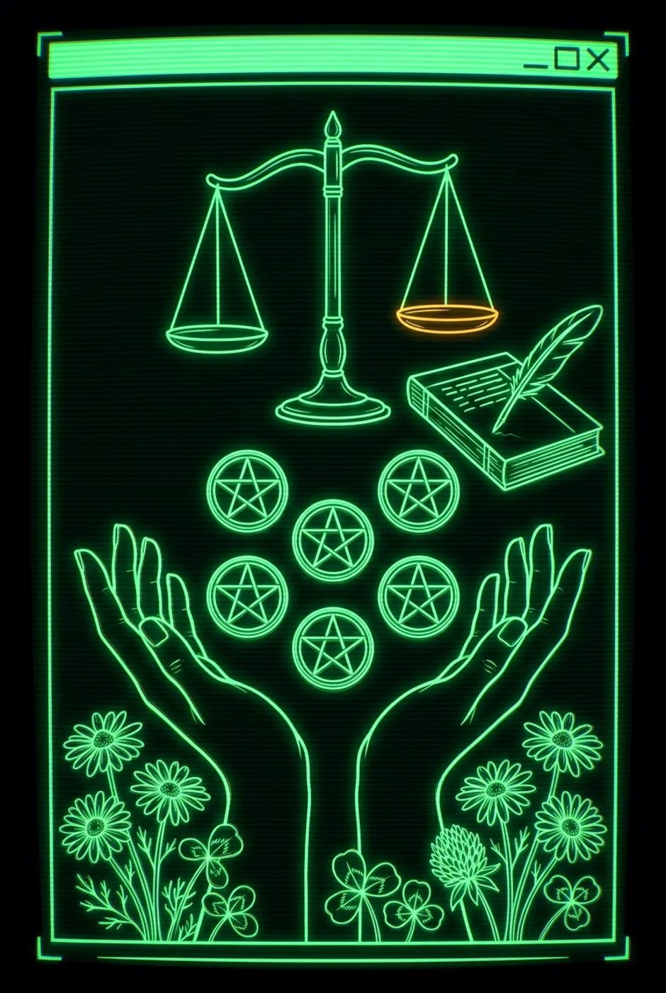 Six of Pentacles, reversed, a Phosphor tarot card