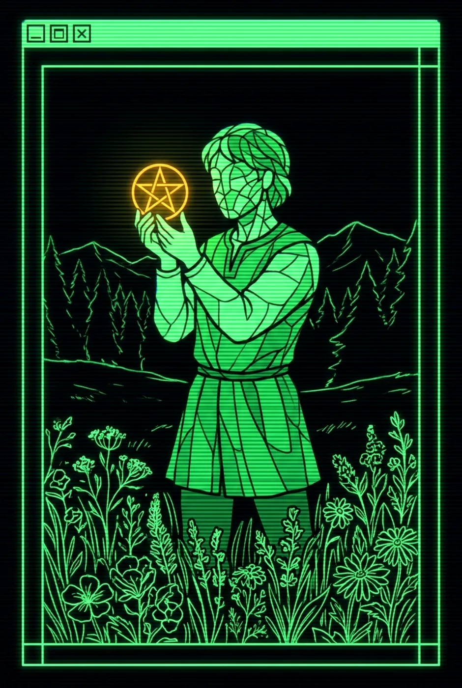 Page of Pentacles, upright, a Phosphor tarot card