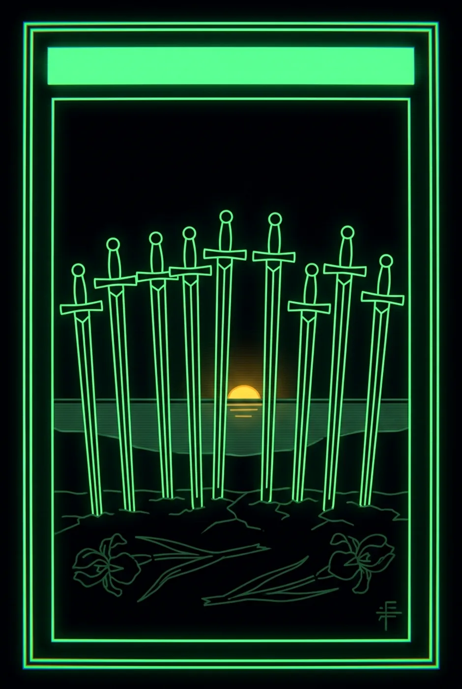 Ten of Swords, reversed, a Phosphor tarot card
