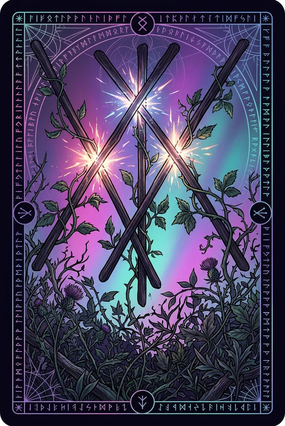 Five of Wands, reversed, a Witching tarot card