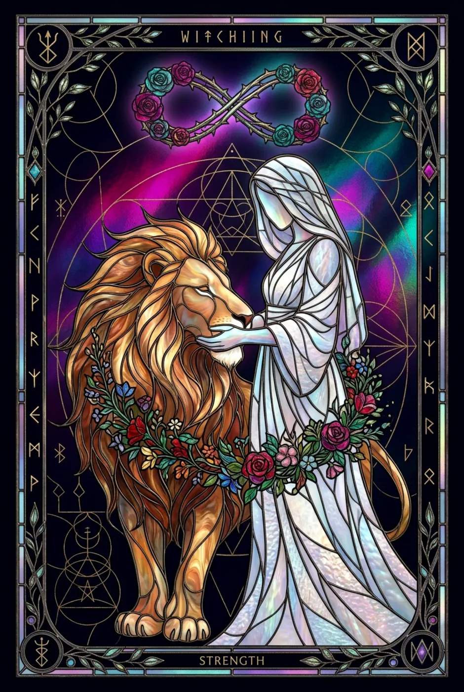 Strength, reversed, a Witching tarot card