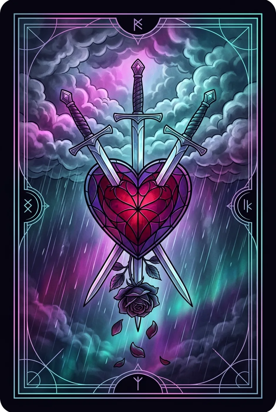 Three of Swords, reversed, a Witching tarot card